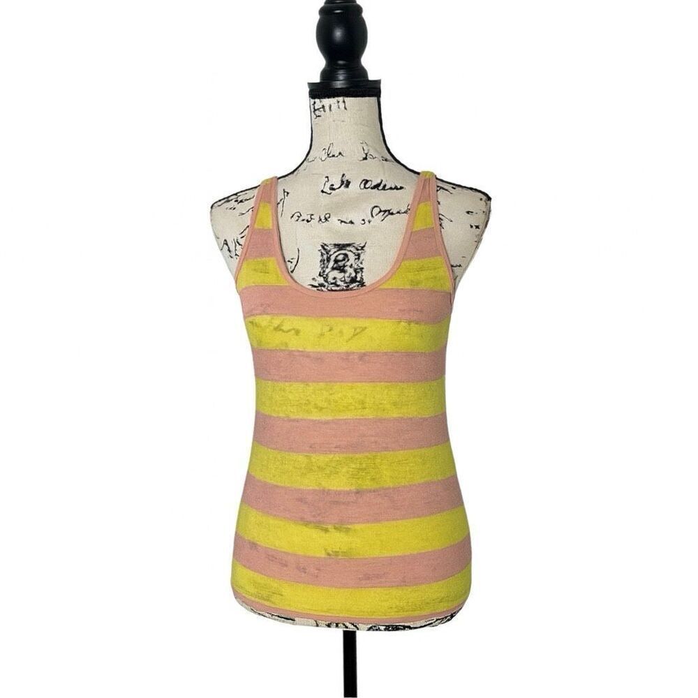Banana Republic Linen Tank Top Sz S Pink Yellow Striped Racerback